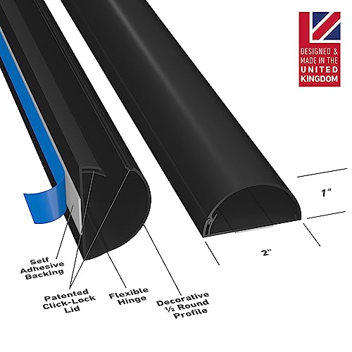 D-Line Half Round Cord Hider, Patented Cable Cover, Hide Tv Wall Mount Wires, Raceway For Cords, Decorative Wire Covers, Paintable, Adhesive Cable Concealer, 2In W X 1In H X 39In L, Black #TOP1