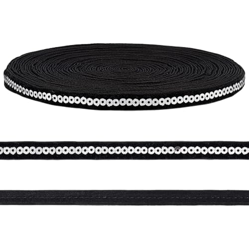 PH PandaHall 9,1m Paillettenband Schwarz Silber
