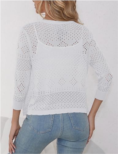 Image of REDHOTYPE Women's 3 /4 Sleeve Cardigan Open Front Cropped Shrugs Summer Hollowed Lightweight Cardigans Sweater (S-XL)