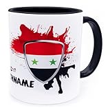 Syrien Syria mit Namen personalisiert Wappen syrische Flagge Fahnen Fanartikel Spruch Getränke Becher Geschenk Mann Frau Syrerin Syrer Geburtstag Fussball سوريا Produkte Cup mug Sport Keramik 330 ml