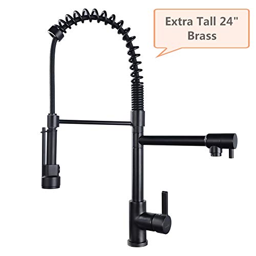 SHAMANDA Commercial Pre-Rinse Kitchen Faucet, High Arc Kitchen Sink Faucet with Pull-Out Spring Spout and Pot Filler, Matte Black, L40001-7