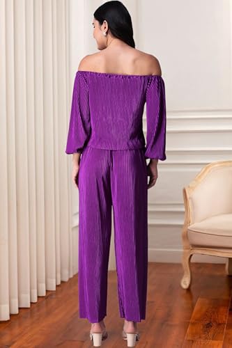 Image of POPWINGS Casual Wrinkle Full Sleeves Off-Shoulder Top and Palazzo Co-ord Set for Women || Co-Ords Set for Women Stylish Western || Top and Palazzos Set for Women|| 2 Piece Set for Women