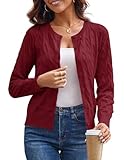 GRACE KARIN Women's 2025 Long Sleeve Button Up Cardigans Lightweight Cable Knit Button Down Sweaters for Women Red M