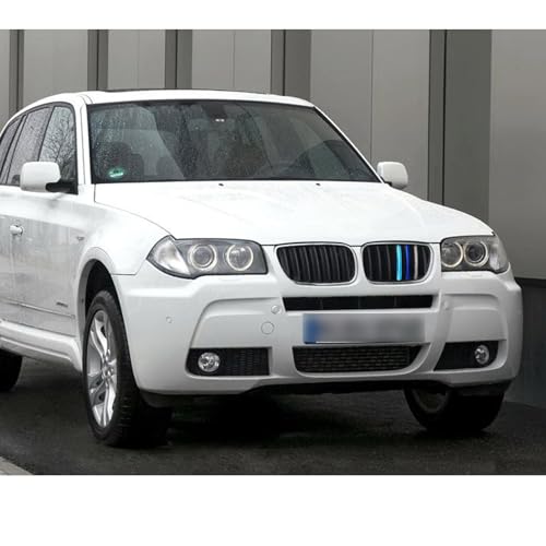 Image of x xotic tech Iconic 3-color Tri Grille Insert Trims Strips, Front Center Kidney Grilles Compatible with BMW E83 X3 LCI 2007-2010 (7-Beams Standard Grill)