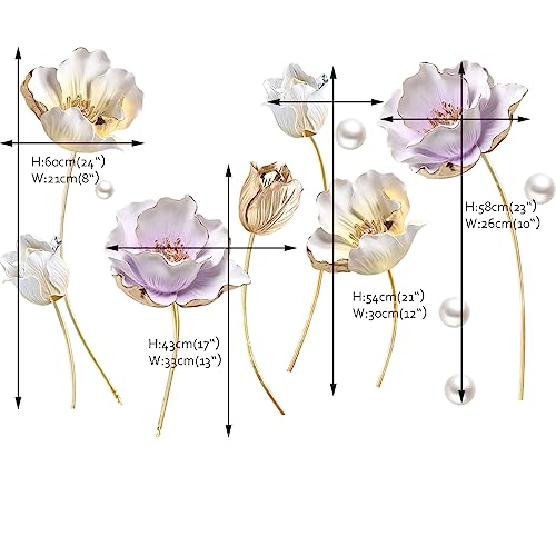 Runtoo 3D Flower Wall Stickers Gold Lotus Floral Wall Art Decals for Living Room Bedroom TV Background Wall Decor - Image 4