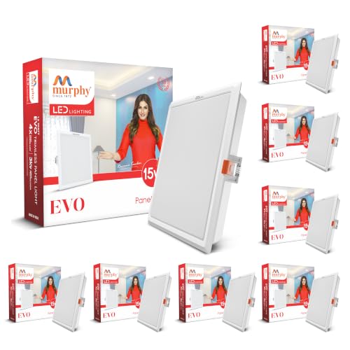 Image of Murphy EVO 15W Square LED Panel Light | 3000K Warm White| Recessed Ceiling Light | 1500 Lumens | 150mm Cutout |4kV Surge Protection | BIS Approved |2-Year Warranty |Pack of 8