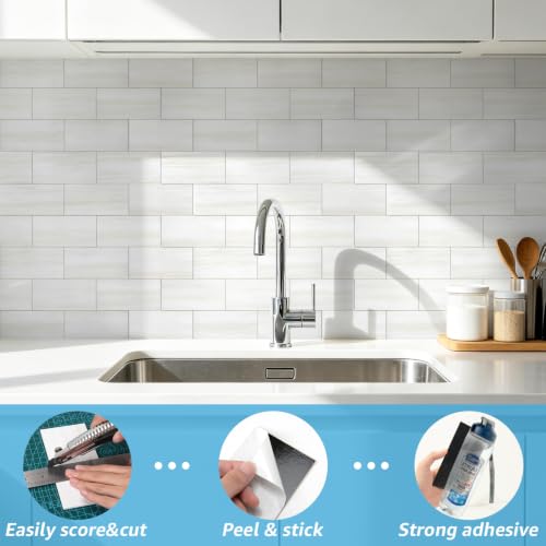 Image of Art3d 102-Pack Peel and Stick Backsplash on Subway Tile, Cream White