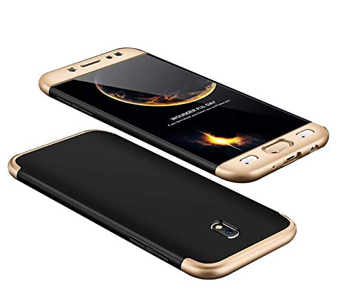 cmdkd Funda Compatible con Samsung Galaxy J7 2017,Bumper 3 en 1 Estructura 360 Grados Integral para Ambas Caras Hard Skin Carcasa + Cristal Templado.Oro Negro