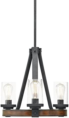 Kichler Barrington 3-Light Anvil Iron and Distressed Antique Grey Rustic Seeded Glass Candle Chandelier