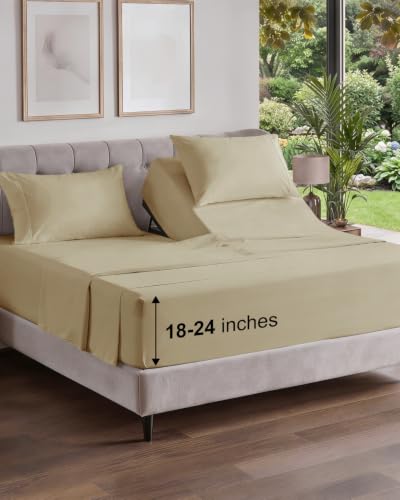 Image of Flex Top Split Head King Sheet Set - 4 Piece Extra Deep Sheets - Beige