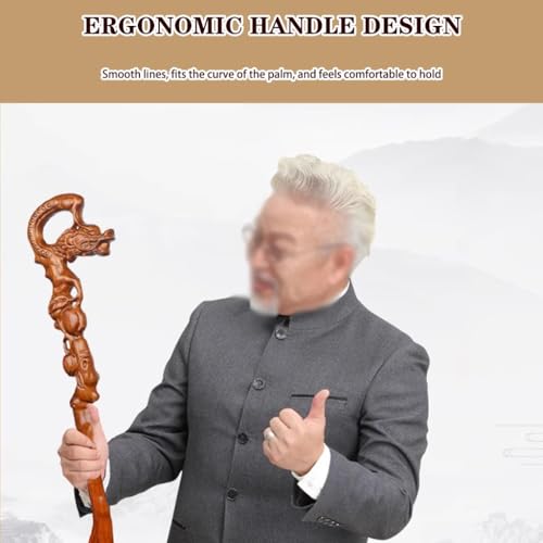 Ręcznie rzeźbiona drewniana laska do chodzenia z głową smoka – regulowana wysokość, nośność do 150 kg, ergonomiczna konstrukcja dla mężczyzn i kobiet