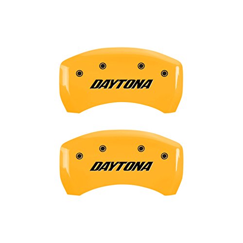 Image of MGP Caliper Covers - Brake Caliper Covers for 2011-2023 Dodge Challenger & 2011-2023 Dodge Charger (Requires Dual Piston Front Caliper) Front and Rear Set (Yellow, Daytona)