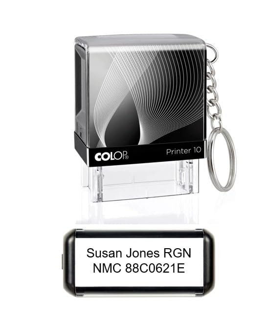 Wrexham Rubber Stamps and Gifts NHS Nurse Hospital Midwife Doctor Self-Inking Personalised Keyring Key Ring Rubber Stamp with Black Ink (Up to 3 Lines of Text)