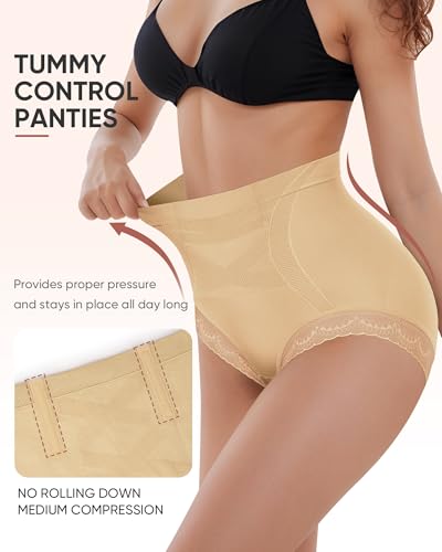 Image of Women's Underwear 4 Pack High Waisted Tummy Control Ladies Panties with Lace Comfortable Briefs Full Coverage