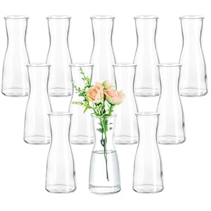 Hewory Glass Bud Vases for Centerpieces – Clear Small Flower Vase Set of 12, Modern Minimalist Cute Mini Decorative Bulk Vases for Wedding Bridal Shower Birthday Party Events Dining Room Table Decor