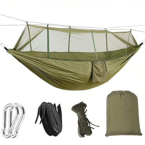 Camping Hammock, Portable Hammocks with Mosquito Net, Hammock Tent for Outside Hiking Travel Camping Gear Must Haves (Green)