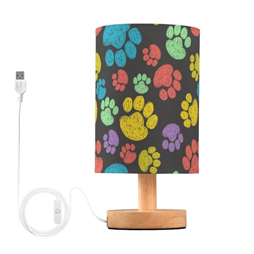 Image of Desk Lamp Night Stand Lamp with USB Port Colorful Doodle Paw Prints Lamps for Reading Homes