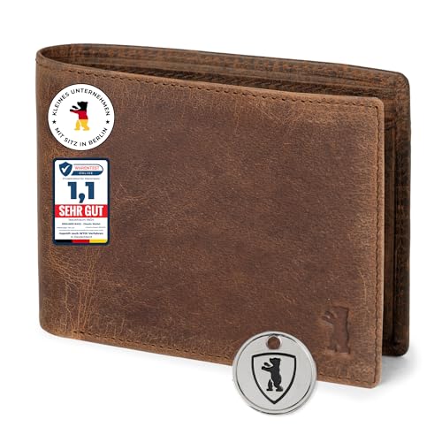 Berliner Bags Vintage Geldbörse, Portmonee aus Leder, Geldbeutel mit TÜV-geprüftem RFID-Schutz, für Herren - Braun