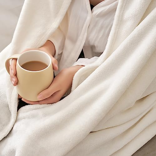 MIULEE Flannel Fleece Throw Blanket Queen Size Soft Fluffy Solid Color Comfortable Plush Warm and Cozy for Bed Sofa Bedroom Beige 87x95 Inch 220x240cm - Image 3