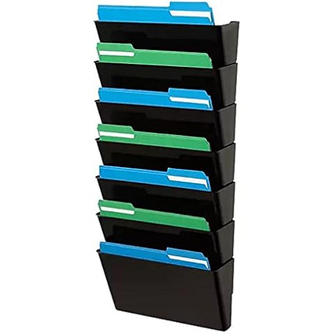 1InTheHome Hanging Wall File Organizer, Wall Mounted File Holder, Letter Size, 7 Pocket, Expandable, Black Cover