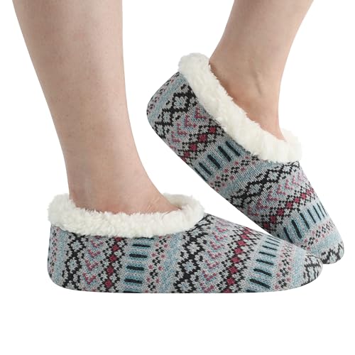 Image of Snoozies Nordic Sherpa-Lined Cozy Slipper Socks for Women Indoor, Womens Warm Slippers for Winter, Soft Slippers for Women