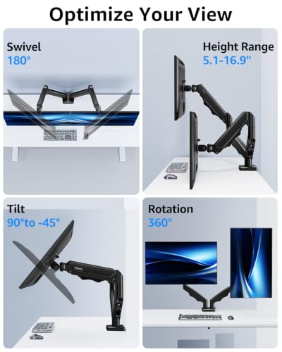 Dual Monitor Stand fits up to 32 inch, 4.4-19.8 lbs Computer Screens, Dual Monitor Desk Mount Height Adjustable, Monitor Arms for 2 Monitors, Home Office VESA Mounts, Freelift Black - image 6