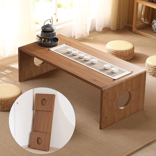 JFazzruit Foldable Japanese Floor Table Low Bamboo Table for Tatami Meditation,Easy...