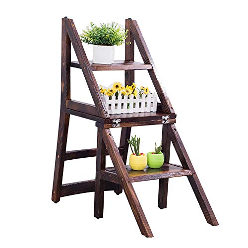 Escalera plegable de madera maciza LUNEZY y taburete de 3 pasos 2