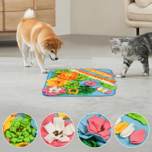OSDUE Schnüffelteppich Hund, Futterschnüffel-Futtermatte, Hunde-Schnüffelmatte, Welpen-Trainingsmatte, Schnüffelspielzeug Interaktive Hundespielzeug, Hunde Spielteppich für Alle Hunderassen, 50 x 50CM