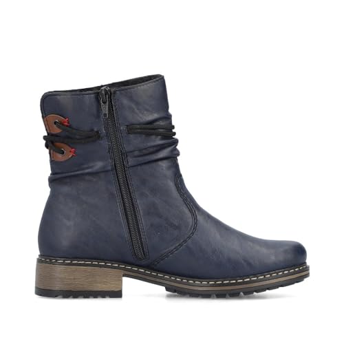 Rieker Damen Biker Boots Z68M1, Frauen Stiefeletten,Winterschuhe,gefüttert,Stiefel,Bootee,Booties,halbstiefel,Kurzstiefel,blau (14),40 EU / 6.5 UK