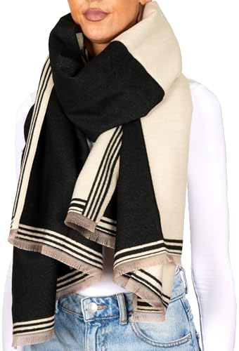 BRUBAKER Cashmirillo Damen Schal mit Quadratischem Muster - 70 x 200 cm - Warm & Kuschelig - Damenschal für Herbst & Winter - Winterschal mit weichem Kaschmir-Gefühl -...