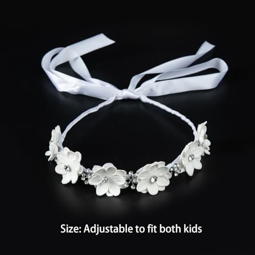DDazzling Girls' Floral Crown with Crystals, Communion Comb, and Veil for First Holy Communion Accessories (White, One Size, Hairband)3