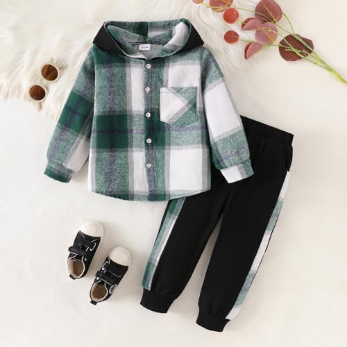 Toddler Boy Clothes Fall Winter Outfits Plaid Pocket Hoodie Sweatshirt + Long Sleeve Pants Set 12 Months-6 Years Old2