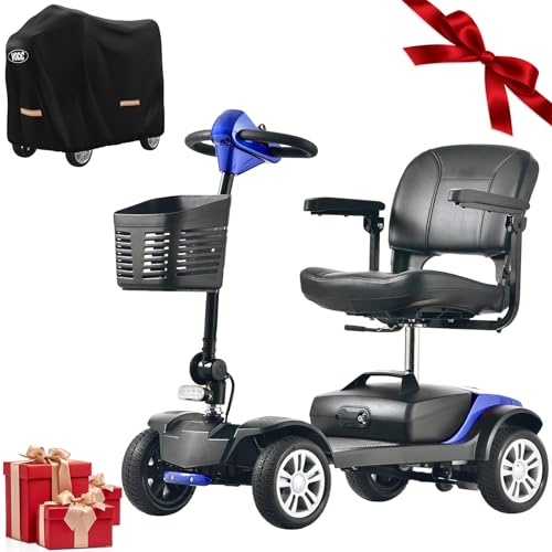 VOCIC D51 Scooter de movilidad de 4 ruedas Estable 136KG,Movilidad scooter plegable para personas mayores de alcance de 15KM con Neumáticos Antipinchazos para todo terreno,Garantía 5 Años| Azul