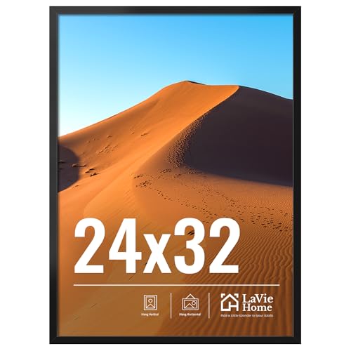 LaVie Home 24x32 Picture Frame for Wall Display, 24x32 Black Picture Frame with HD Plexiglas, 24 x 32 Poster Frame 1 Pack, Display Frame for Vertical or Horizontal, Classic Collection