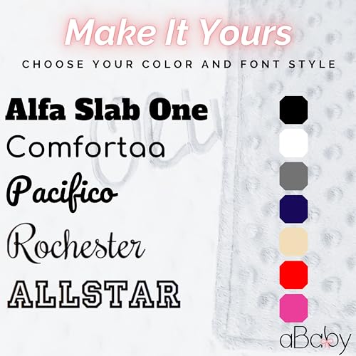 aBaby Personalized Baby Blanket for Girls, Newborn Soft Custom Baby Blanket with Name - 30\" by 40\" Minky Baby Blankets for Personalized Baby Gifts (Pink/Grey)