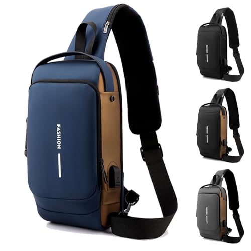 New Carbon Fiber Streamline Anti-Theft Sling Bag, Auricz Sling Bag, Waterproof Chest Bag for Travel Work Daily (Blue Gold)