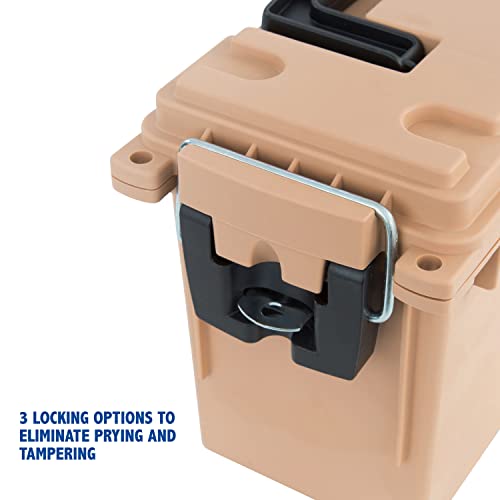 Image of Sheffield 12627 Ammo Storage Box, Stackable .30 Cal Field Boxes, Water and Dust Resistant, Lockable Storage Box with Handle, Secures Hunting Gear, Supplies, and Bullets, Made in USA, Tan, (Pack of 6)