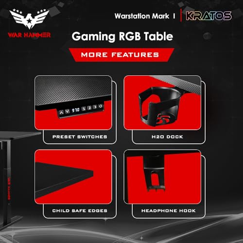 Image of WAR HAMMER Warstation Carbonfibre Automatic Height Adjustable Sit Stand Desk | Black Frame Top Ergonomic Study Table with Digital Display & Memory Preset Option for Home Office (Black)