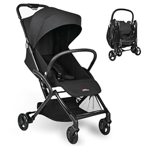 LIVINGbasics Lightweight Baby Stroller, Compact Portable Folding Stroller with Adjustable Backrest&Footrest for Travel, Black