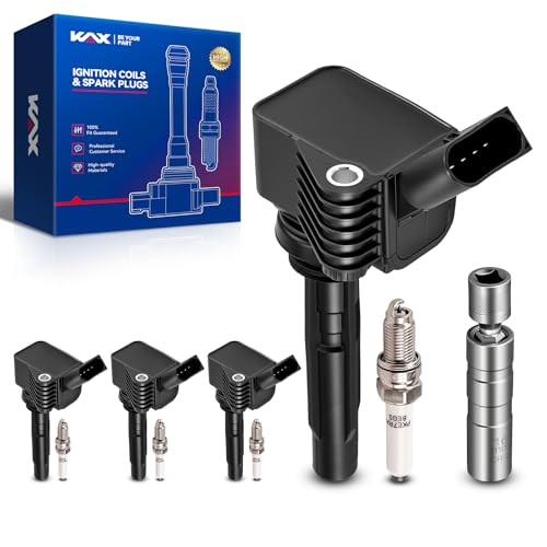 Image of KAX 4 Ignition Coils & 4 Spark Plugs Set for VW Jetta 2013,2016-2018 1.4T | (w /Magnetic Swivel Spark Plug Socket) Fits A3 Sportback e-tron 2016-2018, Replaces UF718