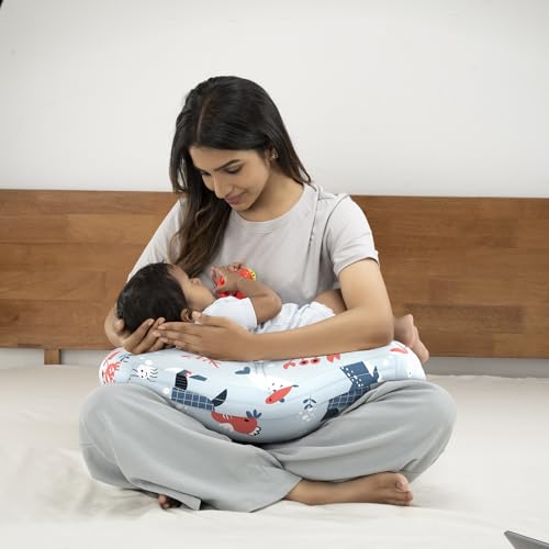 Image of Wakefit Nursing Pillow with Cape for Breastfeeding & Baby Care | 5 in 1 Feeding Pillow with 100% Cotton Removable Cover | Super Soft & Machine Washable | Coral Dive