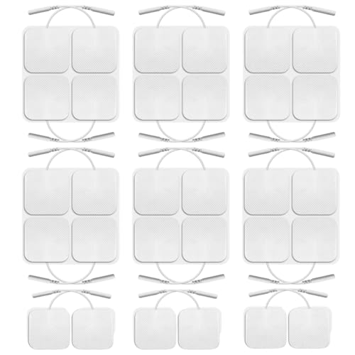 NHQZ 30pcs Elettrodi Pad per Elettrostimolatori, 50x50mm Elettrodi Tesmed per dispositivi TENS e trainer EMS Connettore PIN da 2mm,Materiale non Tessuto, Riutilizzabile