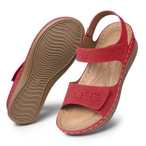 Image of SHIBEVER Women Flat Sandals Comfortable: Arch Support Sandals Dressy