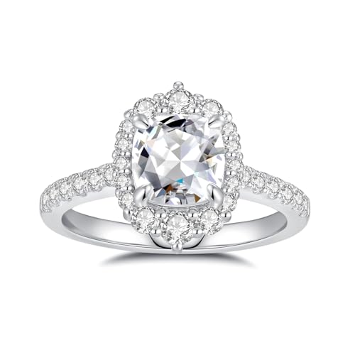Moissanite Rings for Women Engagement Ring 925 Sterling Silver with 18K White Gold Plated Wedding Promise Rings for Her Christmas Gift