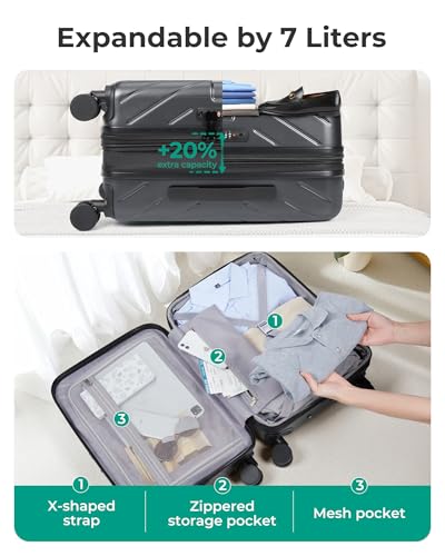 Image of BAGSMART Carry on Luggage 22x14x9 Airline Approved with TSA Lock, 100% Polycarbonate Hardside Suitcase with Spinner Wheels, Gray