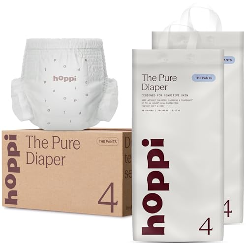 Image of Hoppi Pure Active Baby Diaper Pants, Size 4, 76 Count, 2T-3T | Feather-Soft Diaper Pants with 360 Waistband, Quick-Absorb Core, 14-Hour Protection for Active Play, Naps and Daycare