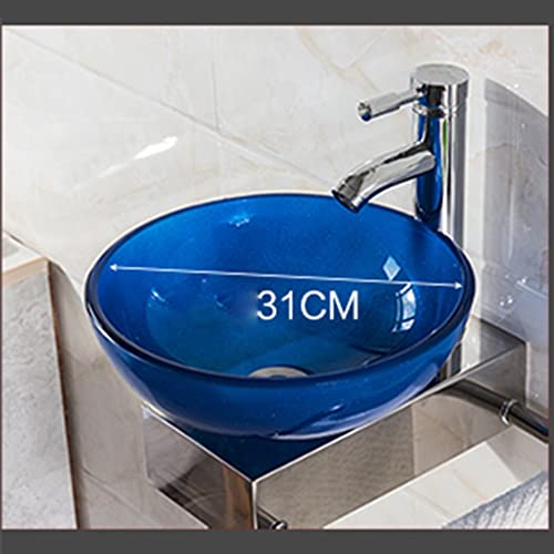 Minilavabo montado en la pared, artístico de vidrio templado, juego de lavabo para baño pequeño, estación de lavado de manos