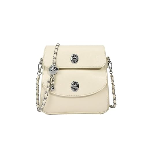 Metallic Silver Mini Crossbody Bag with Chain Strap, Faux Leather