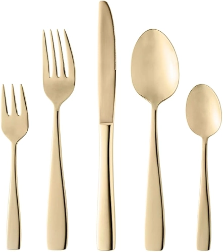 WOLFF Faqueiro de Aço Inox Pisa Champanhe Fosco 30 Peças - Jogos de Talheres - Mesa Posta - Utensílios de Cozinha, Enxoval, Casamento, Decoração